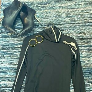 Black white stitched dress